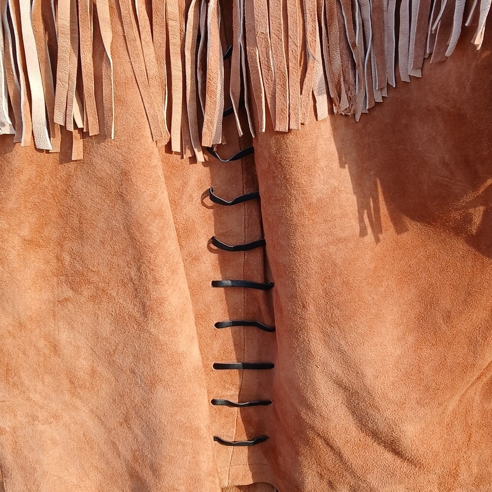 REAL LEATHER SUEDE FRINGE JACKET SZ M - Picture 11 of 12
